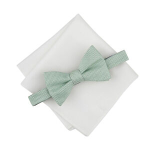 Bar III Men Lombard Textured Bow Tie & Solid Pocket Square Set Green